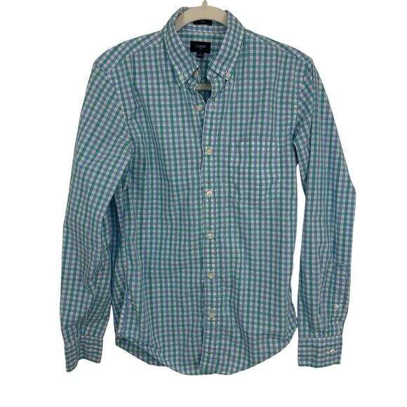 J Crew Slim Fit Long Sleeve Button Down Shirt Men Size Small Light Blue Check - Picture 1 of 9